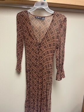 Mixit Brown Geometric Long-Sleeve Maxi Dress
